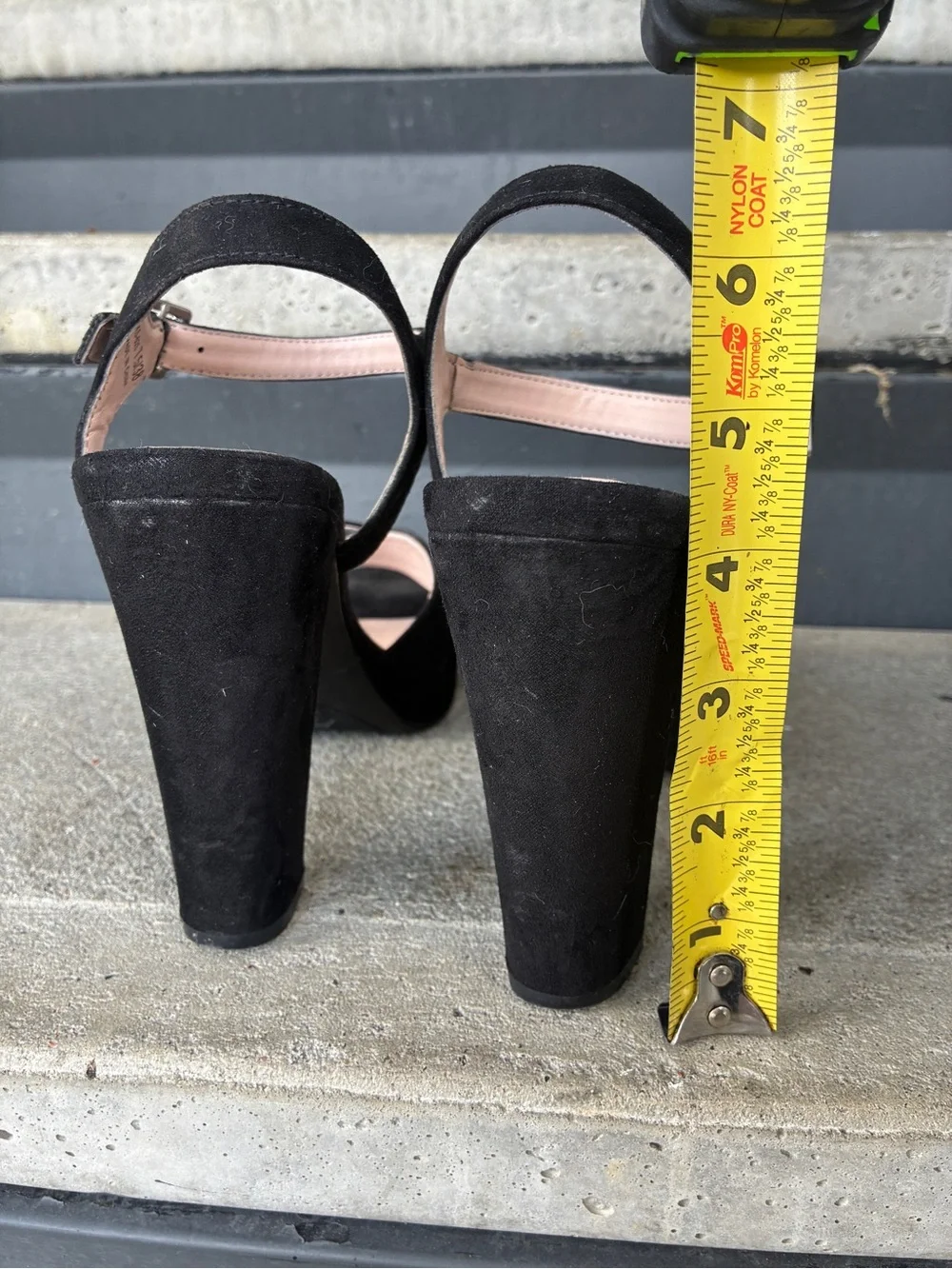 Chinese Laundry Always sandals, black suede platform 4” block heels